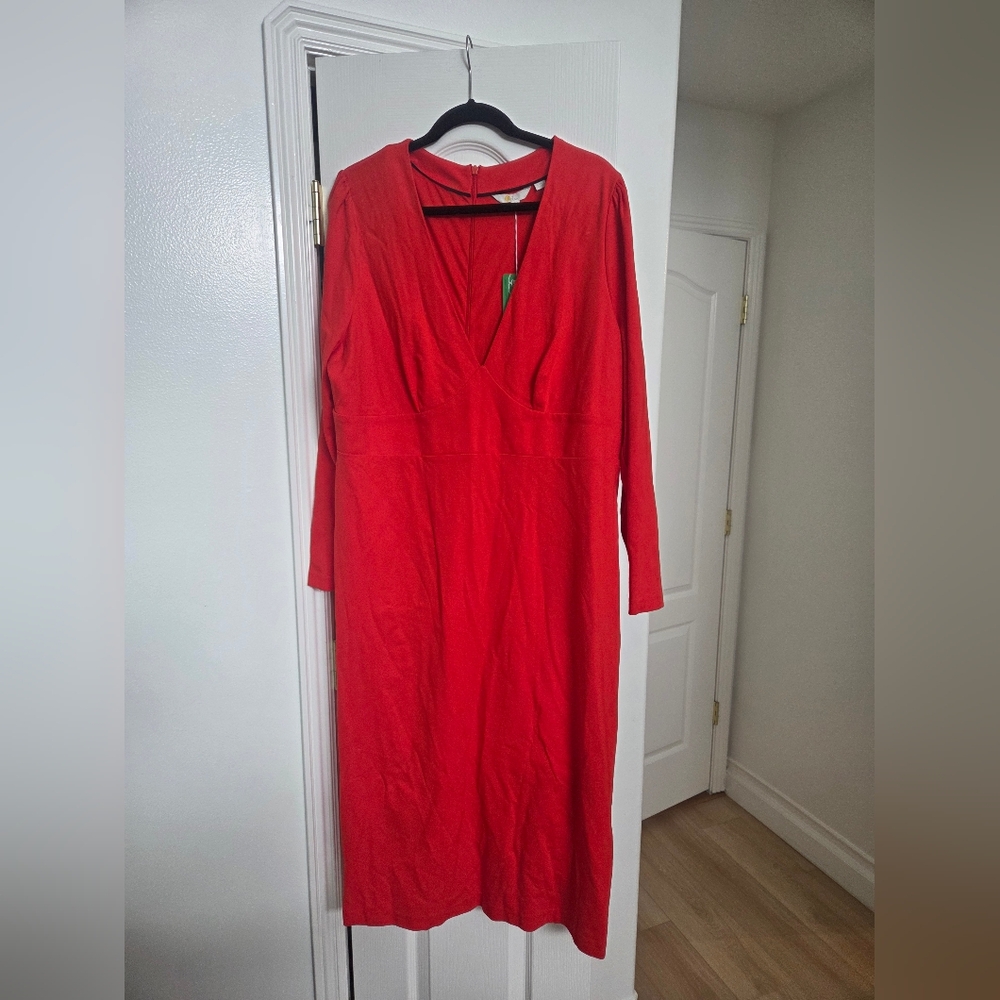 NWT Boden Red V-Neck Long Sleeve Jersey Midi Dress - US 20/22R